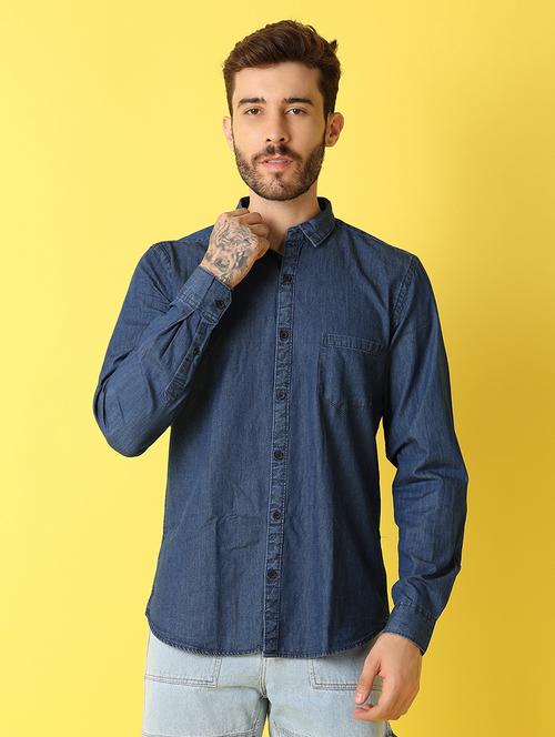 men navy blue regular fit collared casual shirt - 21347308 - Very Small Image - 1