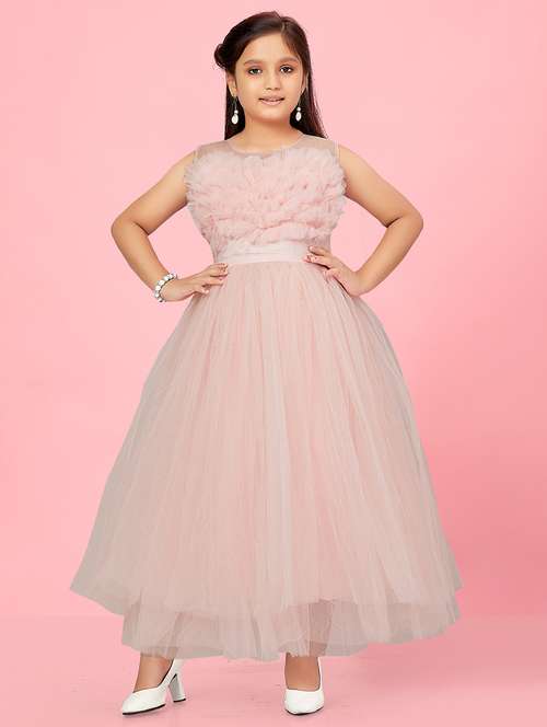 girls round neck party gown - 21356500 - Very Small Image - 1