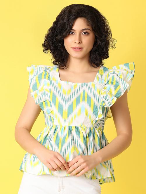 women green ikat printed flared top - 21368273 - Very Small Image - 1