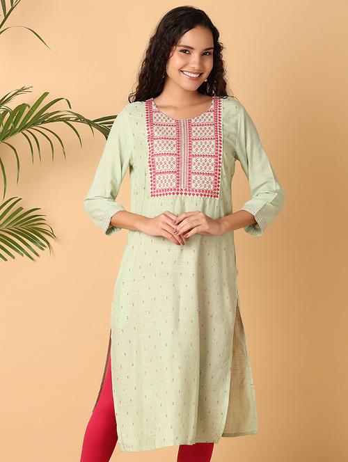 women green embroidered a-line kurta - 21369138 - Very Small Image - 1