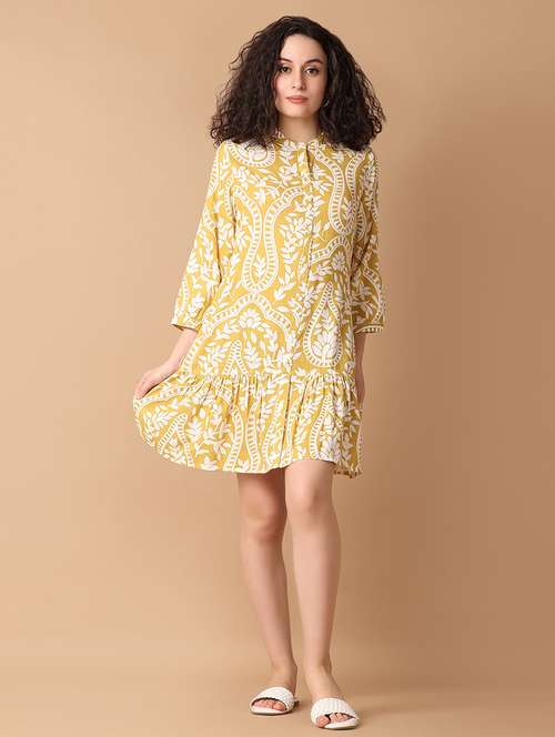 women yellow printed fit & flare dress - 21382802 - Very Small Image - 1