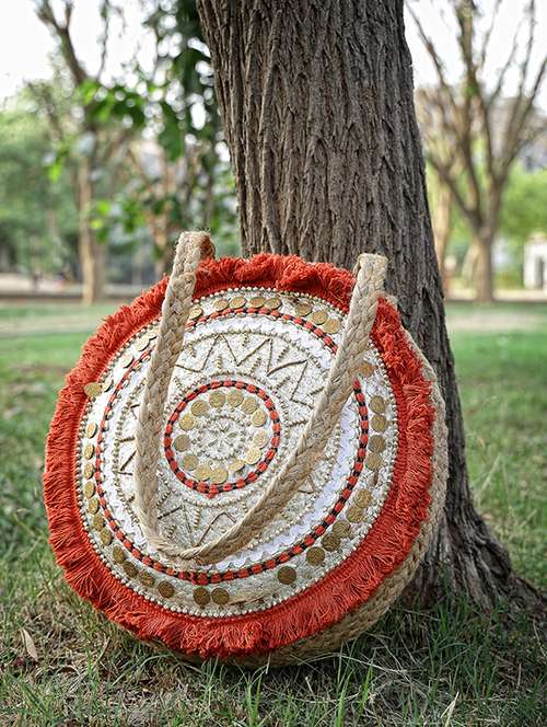 women embellished jute tote bag - 21391638 - Very Small Image - 1