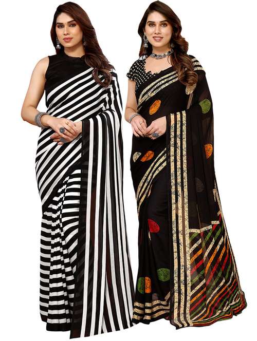 pack of 2 printed casual wear sarees with blouse - 21411881 - Very Small Image - 1