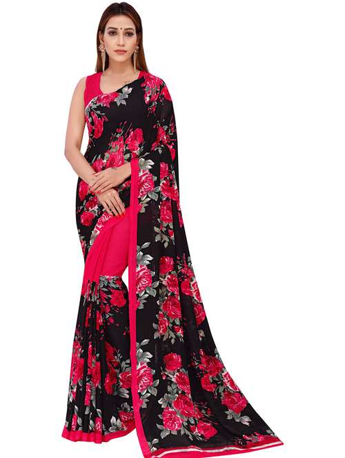 women pink floral printed saree with blouse - 21431688 - Very Small Image - 1