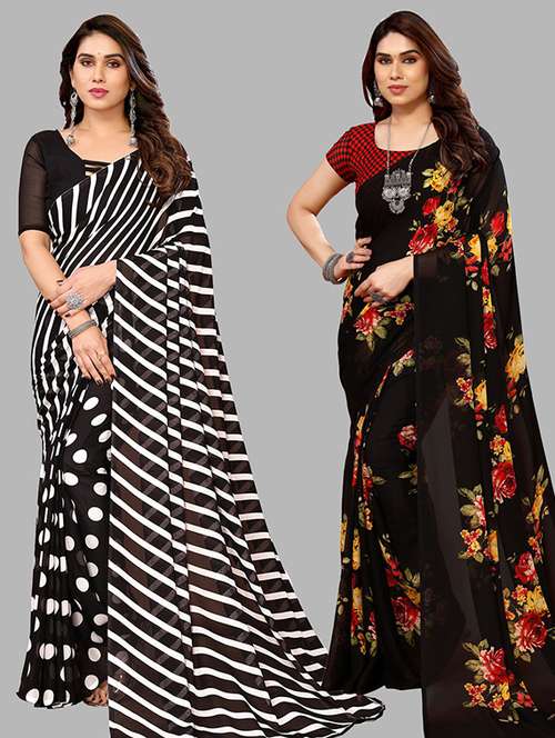 pack of 2 casual wear sarees with blouse - 21445883 - Very Small Image - 1