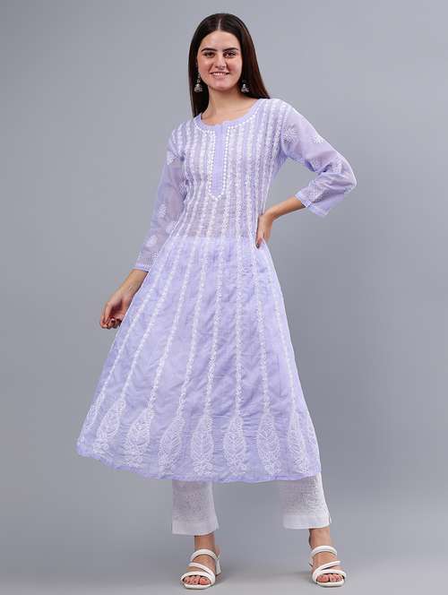 women three quarter sleeve chikankari work kurta - 21450771 - Very Small Image - 1