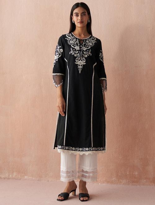 women black cotton straight kurta - 21452172 - Very Small Image - 1