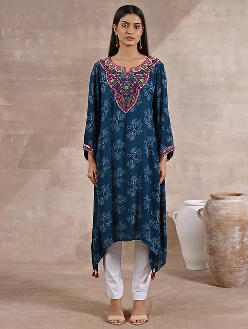 women teal modal asymmetric kurta - 21452285 - Very Small Image - 1