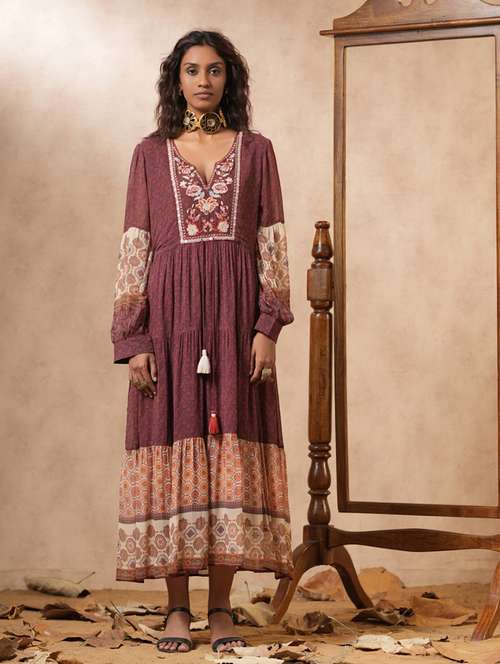 brown embroidered tiered dress - 21483204 - Very Small Image - 1