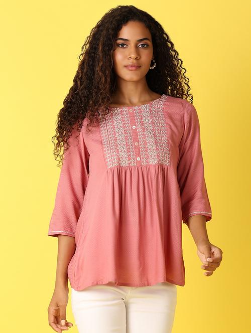 women mauve embroidered regular top - 21490003 - Very Small Image - 1