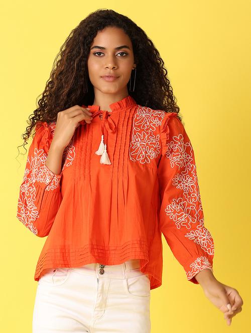 women embroidered three quarter sleeves a-line top - 21490195 - Very Small Image - 1