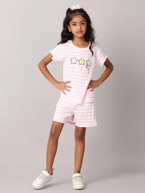 girls printed short sleeves top & shorts set - 21491037 - Very Small Image - 1