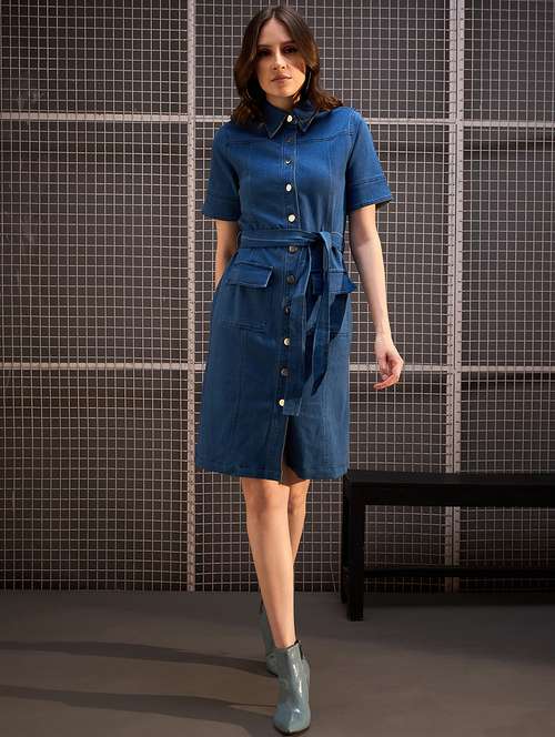 women blue denim shirt dress - 21499294 - Very Small Image - 1