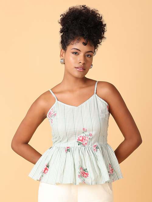 green printed peplum top - 21503132 - Very Small Image - 1