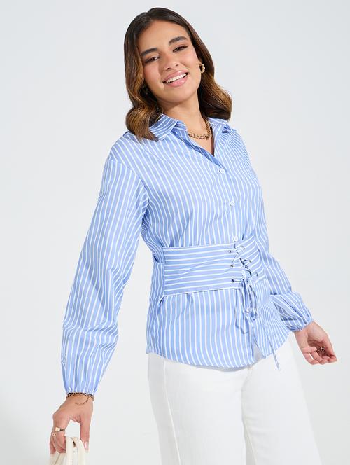 women light blue polyester regular shirt - 21503962 - Very Small Image - 1