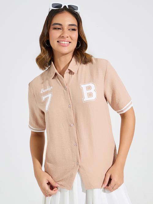 women beige polyester regular shirt - 21503967 - Very Small Image - 1