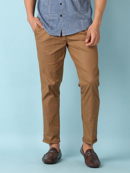 men brown solid flat front formal trouser - 21505516 - Very Small Image - 1