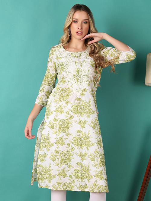women floral printed three quarter sleeve straight kurta - 21509491 - Very Small Image - 1