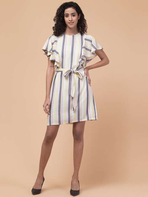 women multi color stripes a-line dress - 21511908 - Very Small Image - 1