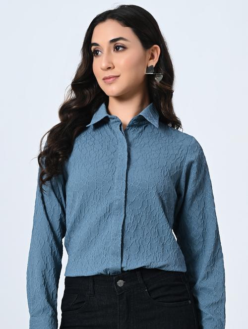 women blue poly crepe regular shirt - 21514383 - Very Small Image - 1