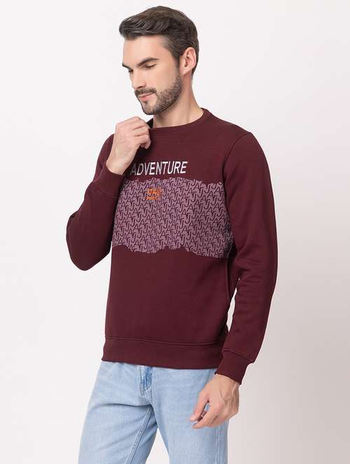 men burgundy cotton chest print sweatshirt - 21515341 - Very Small Image - 1