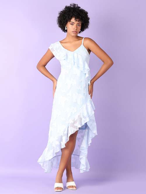 women solid asymmetric neck ruffled dress - 21519358 - Very Small Image - 1