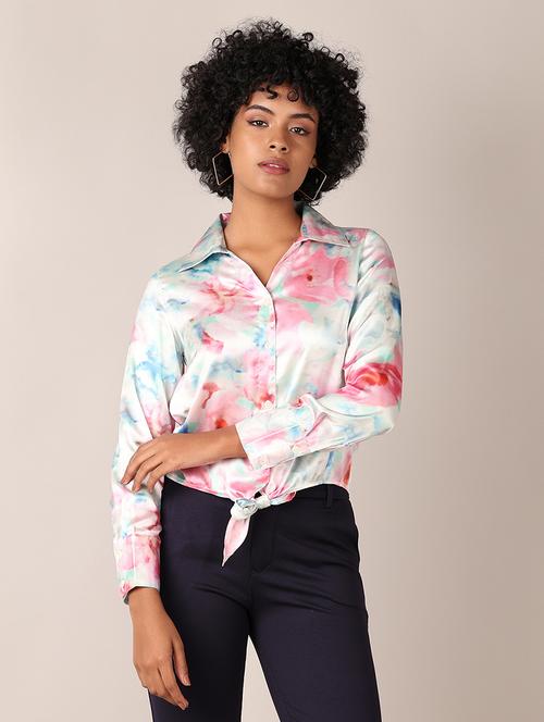 women printed collared crop shirt - 21519421 - Very Small Image - 1