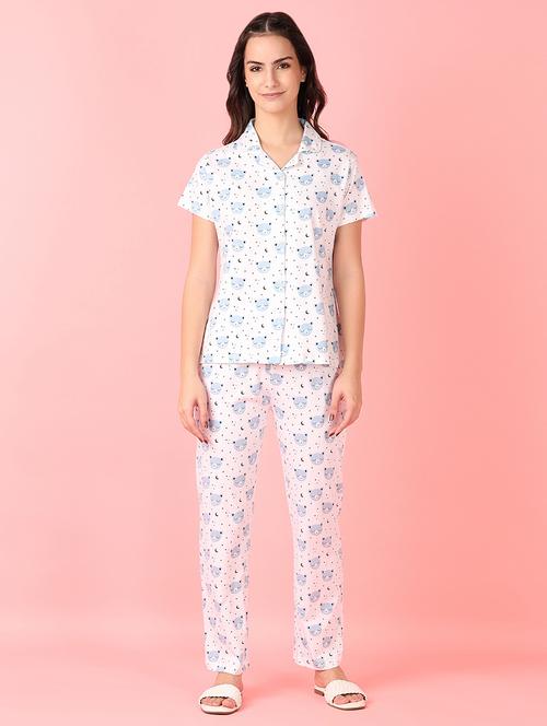 women white printed nightwear pyjama set - 21528131 - Very Small Image - 1