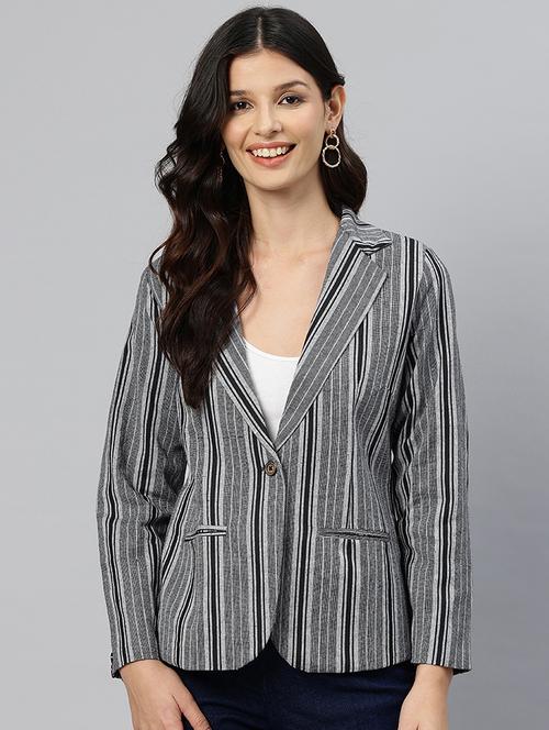 women striped long sleeve single breasted blazer - 21529701 - Very Small Image - 1