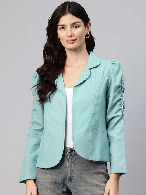 women solid long sleeve lapel collar formal blazer - 21529726 - Very Small Image - 1
