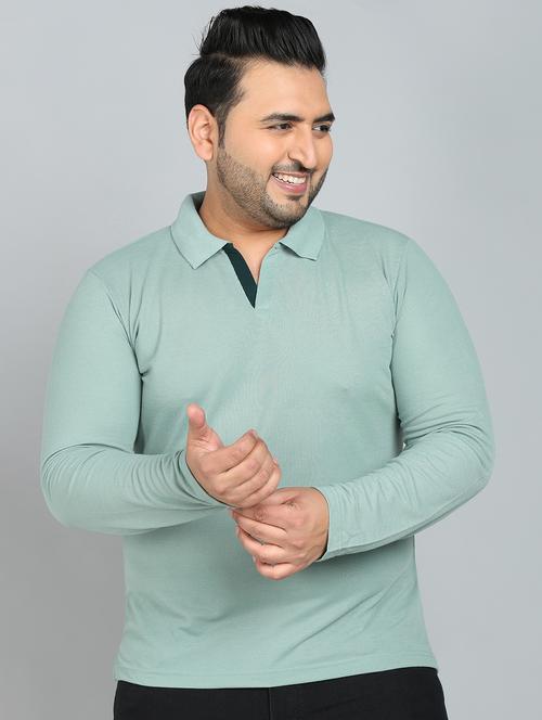 men plus size polo neck plain t-shirt - 21532165 - Very Small Image - 1