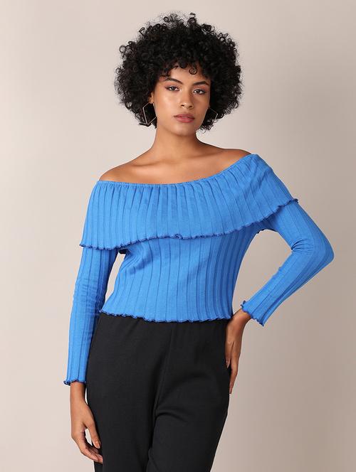 women solid long sleeves off shoulder top - 21550616 - Very Small Image - 1