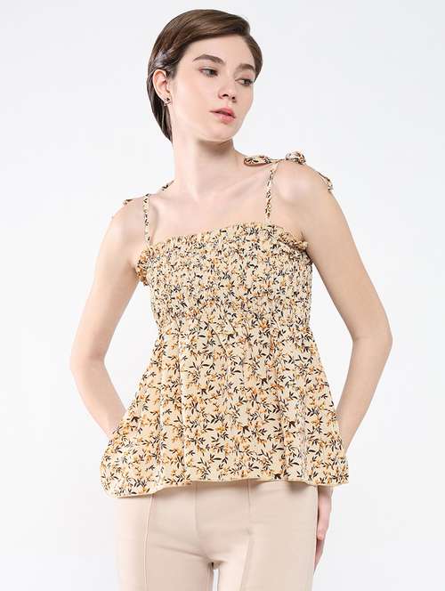 women beige floral printed peplum top - 21554047 - Very Small Image - 1