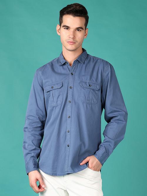 men solid collared long sleeves casual shirt - 21558771 - Very Small Image - 1