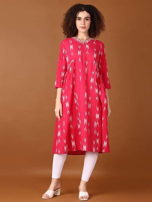 women pink three quarter a-line kurta - 21561743 - Very Small Image - 1
