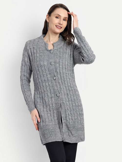 women grey self design cardigans - 21568380 - Very Small Image - 1
