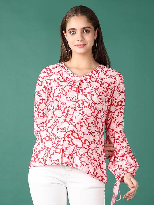 women floral printed v neck regular top - 21570678 - Very Small Image - 1
