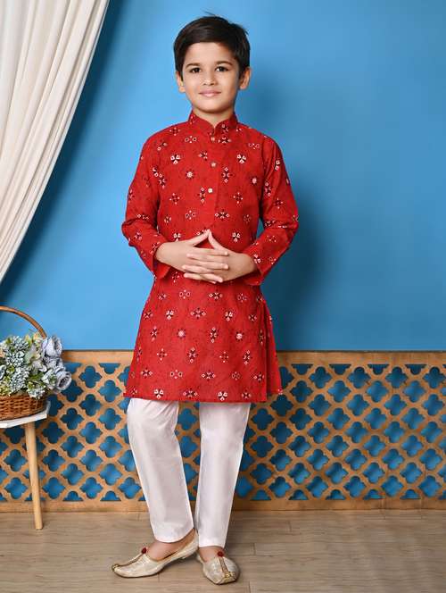 boys printed long long sleeves kurta pant set - 21585516 - Very Small Image - 1