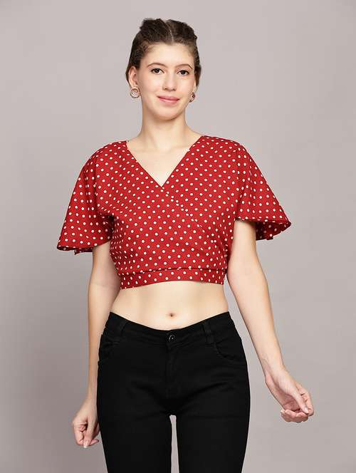 women polka dots printed crop top - 21591942 - Very Small Image - 1