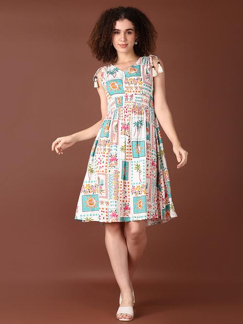 women off white printed sleeveless fit & flare dress - 21599082 - Very Small Image - 1