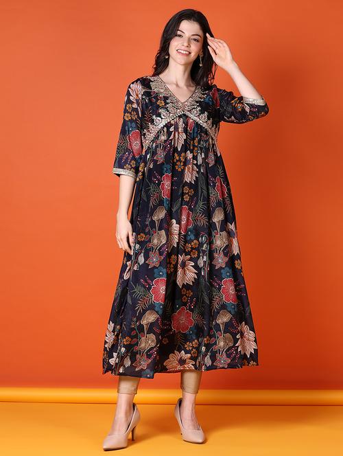 women floral three quarter sleeve a-line kurta - 21599092 - Very Small Image - 1