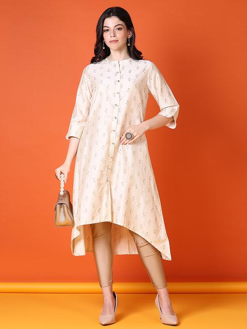 women printed three quarter sleeve high-low kurta - 21606411 - Very Small Image - 1