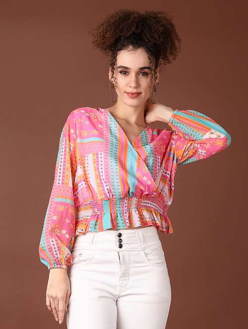 women printed long sleeve crop top - 21624402 - Very Small Image - 1