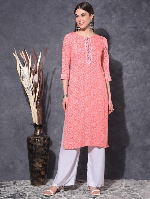 women bandhani three quarter sleeve straight kurta - 21627420 - Very Small Image - 1