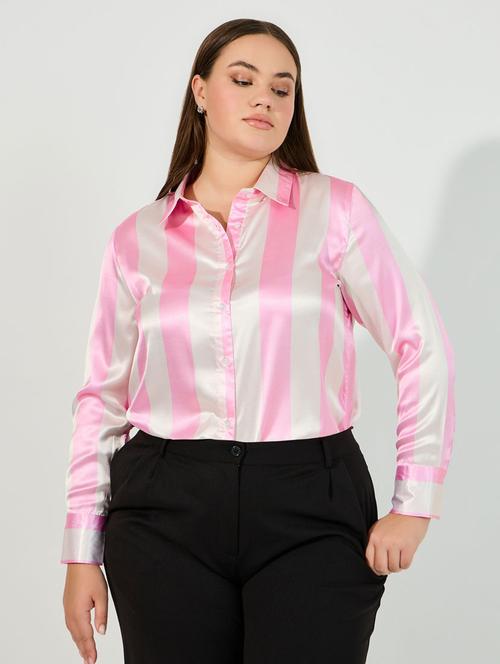 women pink stripes long sleeve regular shirt - 21632081 - Very Small Image - 1