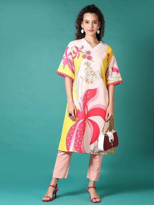 women floral printed v neck straight kurta - 21636473 - Very Small Image - 1