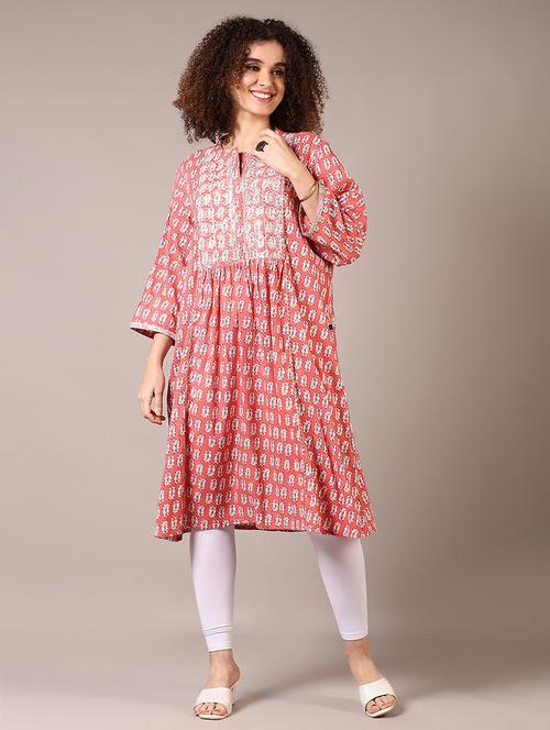women printed notch neck flared kurta - 21639774 - Very Small Image - 1