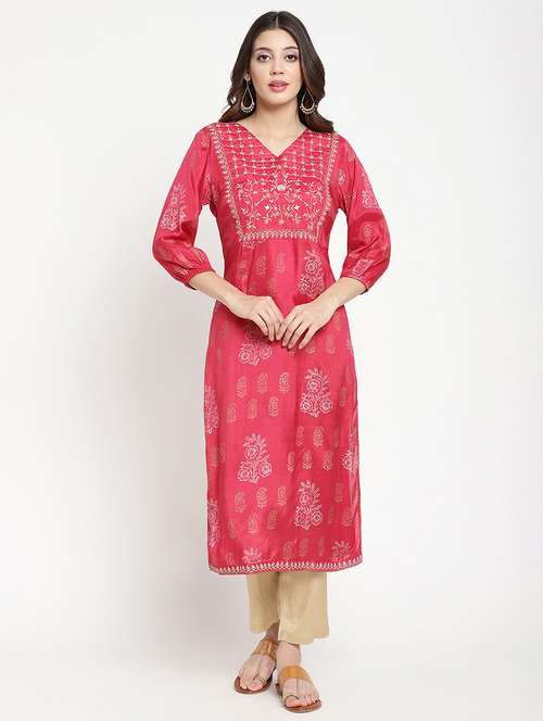 women embroidered three quarter sleeve straight kurta - 21642033 - Very Small Image - 1