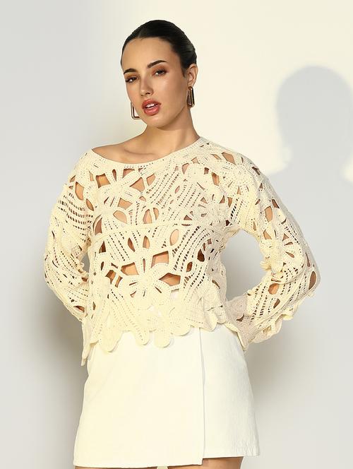 women crochet detailed long sleeves top - 21643383 - Very Small Image - 1