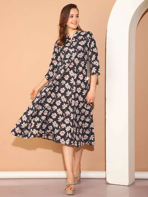 women printed cotton a-line dress - 21650287 - Very Small Image - 1